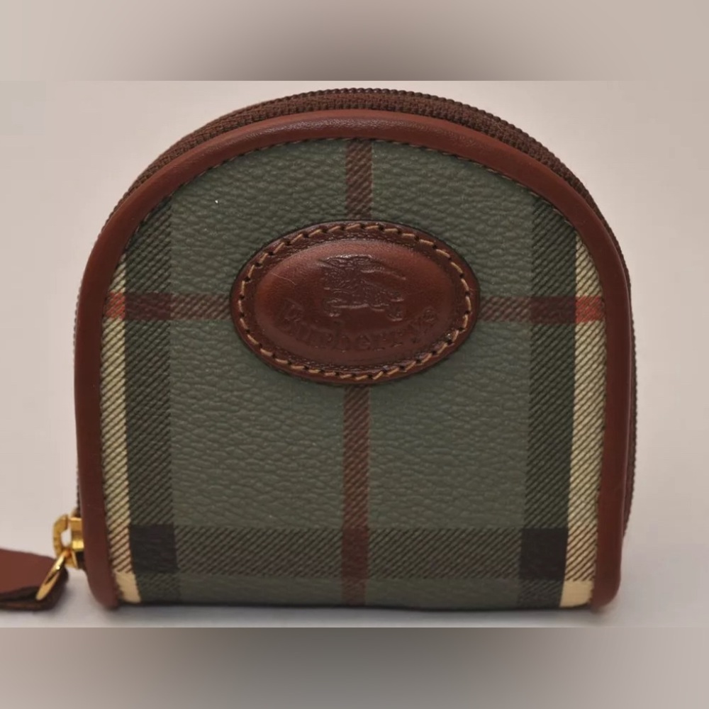 Burberrys Vintage Check Coin Purse Case PVC Leather Green -EUC - Picture 2 of 11